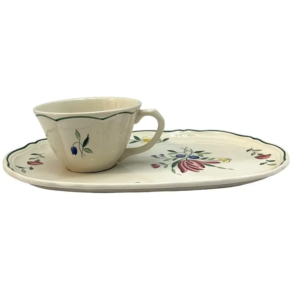 Longchamp France Tulip Peint Main Vintage Sandwich Trays and Cups-Set of 2 - Picture 3 of 9